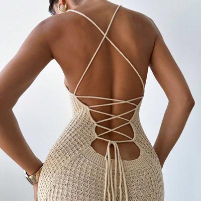 Bon&Bon Backless Knit Midi Dress - Sexy Side Slit Bodycon in Khaki Khaki / M