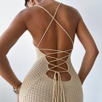 Bon&Bon Backless Knit Midi Dress - Sexy Side Slit Bodycon in Khaki Khaki / M