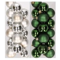 32x stuks kunststof kerstballen mix van zilver en donkergroen 4 cm   -
