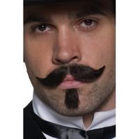 Smiffys Western snor en baardje - stoer - donkerbruin - zelfklevend