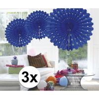 3x Decoratie waaier blauw 45 cm