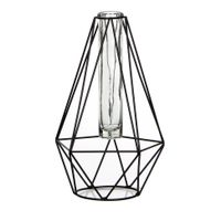 Zwart metalen diamant draad vaasje met glas 15 x 14 x 24 cm