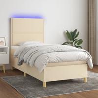 Boxspring met matras en LED stof crèmekleurig 100x200 cm