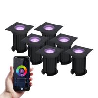 Set van 6 Ramsay Smart Grondspots buiten - Vierkant - 5,5 Watt 400 lumen - RGBWW - Wifi + Bluetooth - Bestuurbaar via app - IP67 - Google Home - Amazon Alexa - Zwart