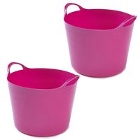 2x stuks flexibele emmers - 14 liter - Kunststof - Roze - 32 x 36 x 25 cm