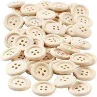 Knopen - hout - 50x - 15 mm - blanco - 4-gaats - hobby/naaien