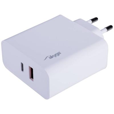 Akyga AK-CH-15 USB-oplader 65 W 1x USB-A, 1x USB-C USB PD Wit