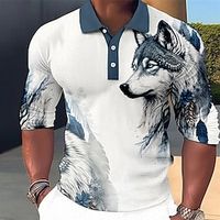 Voor heren POLO Shirt Golfshirt dier Wolf Grafische prints Strijkijzer Blauw-Groen Rood blauw Paars Bruin Buiten Straat Lange mouw Afdrukken Kleding Modieus Streetwear Ontwerper Zacht Lightinthebox