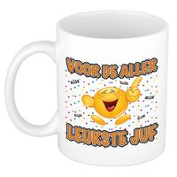 Bellatio Decorations Cadeau mok/beker - Voor de aller leukste juf - wit - 300 ml - feest mokken - thumbnail