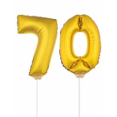 70 jaar leeftijd feestartikelen - versiering cijfers - ballonnen op stokje - van 41 cm - goud