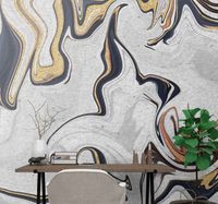 Fotowand woonkamer Goud, zwart en wit marmer effect