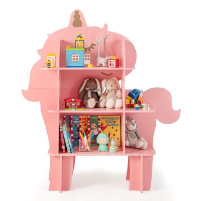Kinderrek 2 Niveaus Houten Speelgoedrek met Open Planken Schattige Boekenkast Kinderkamerrek voor Kinderkamer Speelkamer