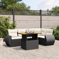 6-delige Loungeset met kussens poly rattan zwart