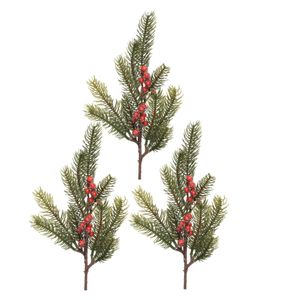 Kersttakken/dennentakken - 3x - groen met bessen - 36 cm