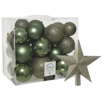 Kerstballen set 26x stuks kerstballen en ster piek mos groen kunststof