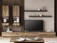 Tv-meubel set BABEL 5 deuren walnoot/grijs eik zonder led zonder salontafel