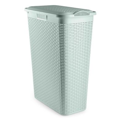 Smalle Wasmand met deksel Rotan - groen - gevlochten kunststof - 48 liter - 27 x 46 x 60 cm