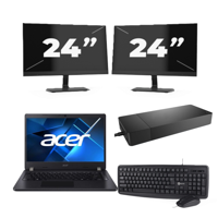 Acer TravelMate P214-53 - Intel Core i5-11e Generatie - 14 inch - 16GB RAM - 256GB SSD - Windows 11 Home + 2x 24 inch Monitor