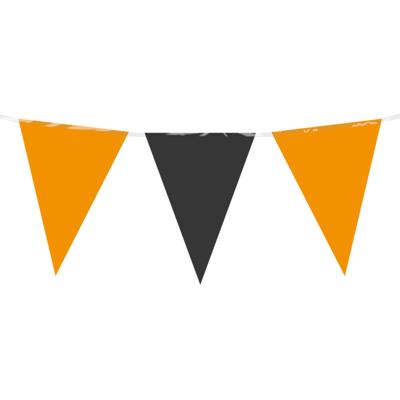 Feest/verjaardag Vlaggenlijn - oranje/zwart - 10 m - 15 vlaggetjes - binnen/buiten - kunststof
