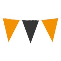 Feest/verjaardag Vlaggenlijn - oranje/zwart - 10 m - 15 vlaggetjes - binnen/buiten - kunststof