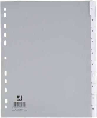 Q-CONNECT tabbladen, A4, PP, 4-gaatsperforatie, 10 tabs, grijs