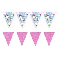 2x Eenhoorns thema vlaggenlijnen print en roze glitters kinderfeestje/kinderpartijtje versiering/decoratie - Vlaggenlijn