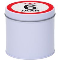 Cadeau/kado wit rond blik 6 jaar 10 cm   -