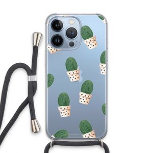 Cactusprint roze: iPhone 13 Pro Transparant Hoesje met koord