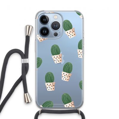 Cactusprint roze: iPhone 13 Pro Transparant Hoesje met koord