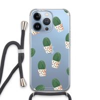 Cactusprint roze: iPhone 13 Pro Transparant Hoesje met koord