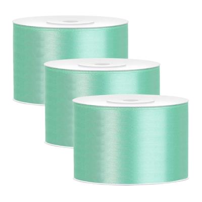 Partydeco Cadeaulint - 3x - mintgroen - 5 cm x 25 meter - satijn - sierlint - inpakken - decoratie