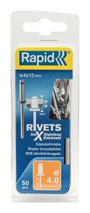 Rapid blindklinknagel rvs + drill 4.0x12mm (50st)