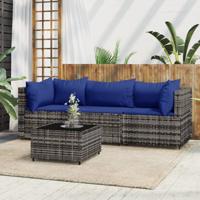 4-delige Loungeset met kussens poly rattan grijs - thumbnail