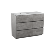 Storke Edge staand badmeubel 110 x 52 cm beton donkergrijs met Diva asymmetrisch linkse wastafel in glanzend composiet marmer
