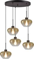 Masterlight 5-lichts hanglampGenua zwart met 5x goud glas Ø 24cm - 2972-05-05-50-5-24