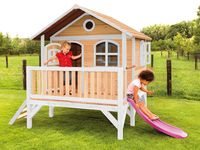 AXI Stef Speelhuis op palen & paarse glijbaan Speelhuisje voor de tuin / buiten in bruin & wit van FSC hout - thumbnail