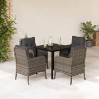 5-delige Tuinset met kussens poly rattan grijs
