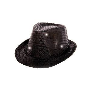 Pailletten trilby hoed zwart LED light