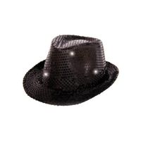 Pailletten trilby hoed zwart LED light