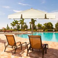 3m Terras Parasol Buiten Markt Parasol met Handmatige Druk op de Knop Kantelen 8 Hout Stokken Waterdichte Polyester Stof UV-Bescherming