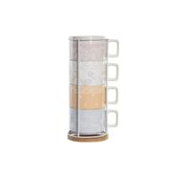 Set van koffiekopjes DKD Home Decor Geel Blauw Wit Rood Metaal Bamboe Dolomite 260 ml 4 Onderdelen - thumbnail