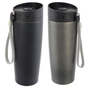 2x stuks RVS isoleer/warmhoudbekers zwart en grijs kleur 380 ml