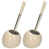 2x stuks WC-/toiletborstels met houder rond beige glans keramiek 36 cm