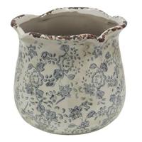 Clayre & Eef Bloempot Ø 18x17 cm Beige Grijs Keramiek Rond Bloemen