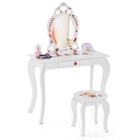 Kaptafelset Prinses 2 in 1 Kinderkaptafel met Afneembare Spiegel en Lade Watermeloenontwerp voor Kinderen Vanaf 3 Jaar Wit