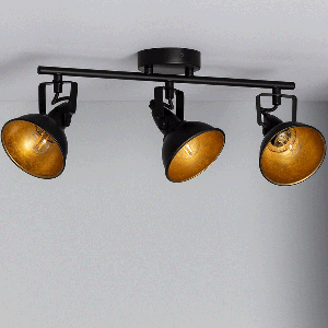 Industriele plafondlamp zwart & goud 'Haines' 3 kappen 3x E14 fitting