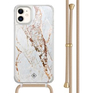 iPhone 11 hoesje met beige koord - Marmer goud
