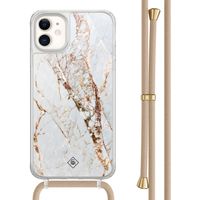 iPhone 11 hoesje met beige koord - Marmer goud