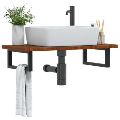 Badkamer wandschap staal en massief eikenhout