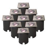 Set van 9 Cody - Smart LED Grondspot - IP67 waterdicht - 5,5 Watt 345 Lumen - Kantelbaar - Overrijdbaar - Vierkant - Wifi + Bluetooth - RGBWW - GU10 - Google Home, Amazon Alexa en Siri - RVS